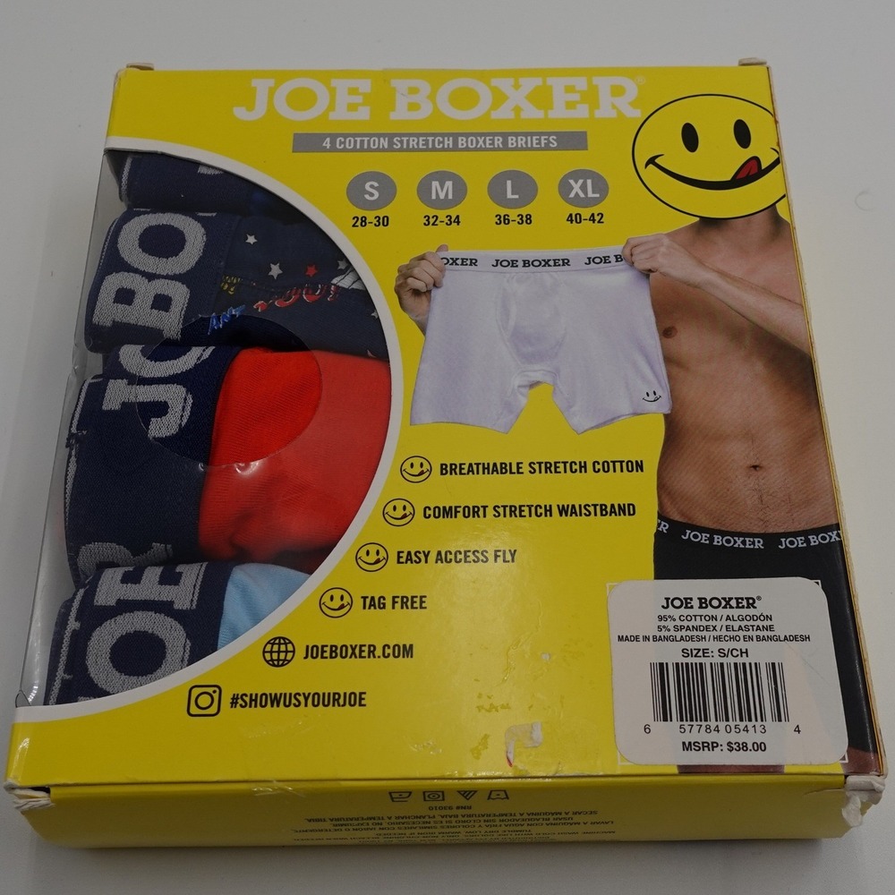 Joe Boxer Boxer Briefs Mens Small Blue Red 4-Pack Cotton Stretch Uncle Sam 28-30
